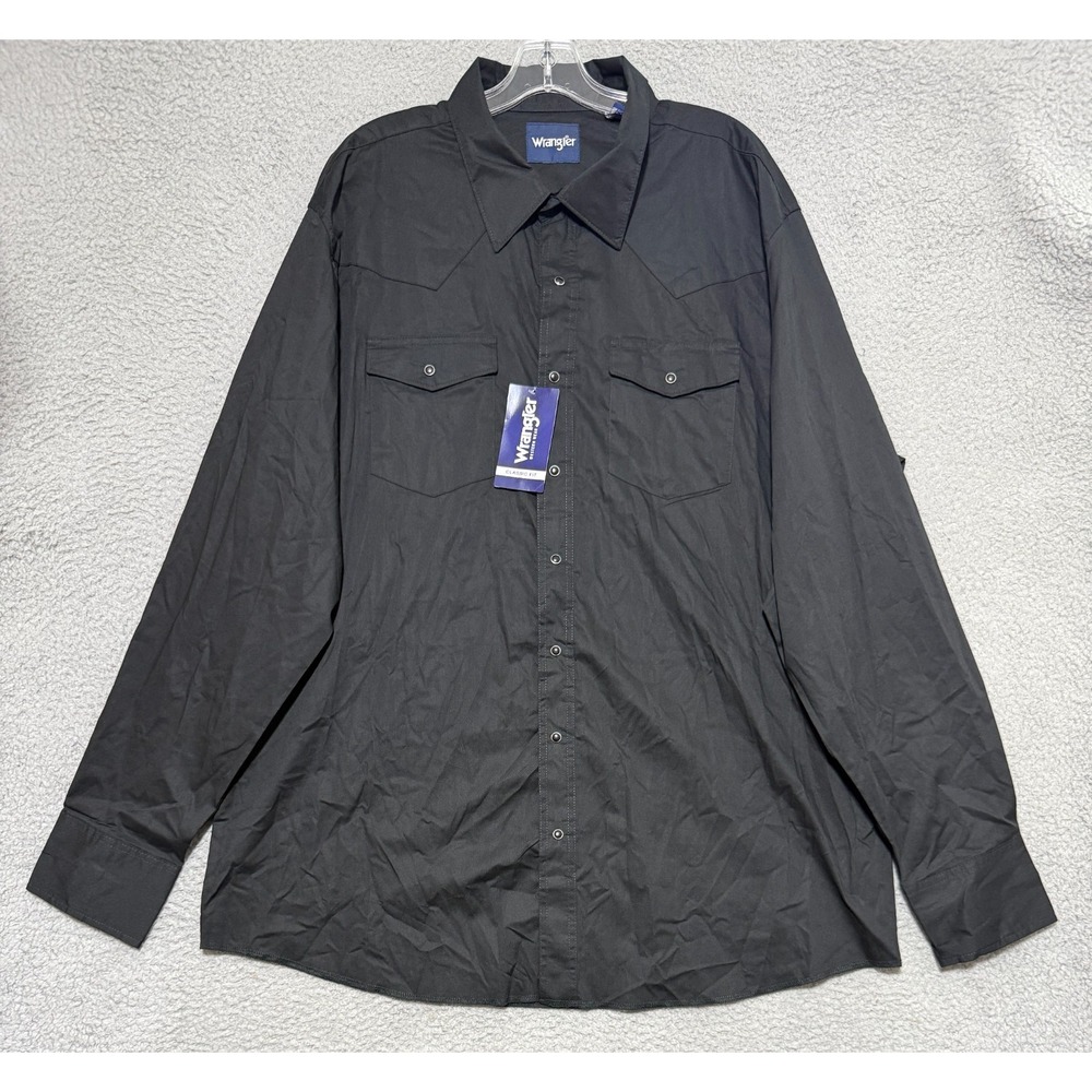 NEW Wrangler Black Pearl Snap Long Sleeve Western Shirt Mens 2XLT Tall